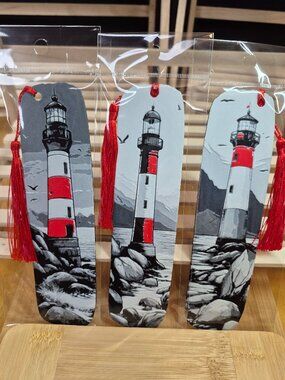 Lighthouse Beach Bookmark red white grey Maritime Ocean Read Vacation Book